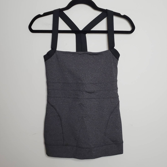 Beyond Yoga Tops - BEYOND YOGA • Dark Gray Fitted Square Neck Racerback Yoga Tank Top Sz L